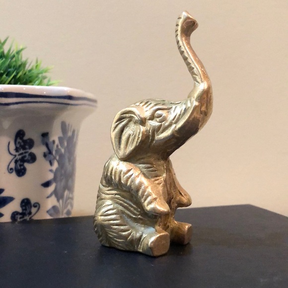 Vintage Brass Sitting Baby Elephant Boho